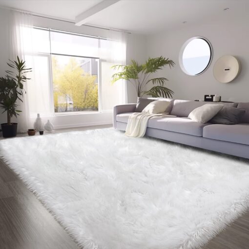 SERISSA White Faux Fur Rug 8x10 Feet, Fluffy Shaggy Area Rug Large Faux Sheepskin Fur Rugs Fuzzy Rug, Furry Throw Rug for Living Room, Bedroom, Nursery Room Decor (Rectangle, White) - Image 2
