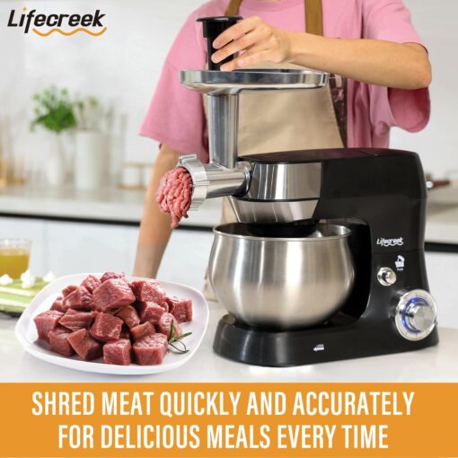 Lifecreek 6-in-1 Multifunctional Stand Mixer, 5.3Qt 660W, 6-Speed Tilt-head, Electric Kitchen Mixer with Stainless Steel Bowl,Meat Grinder, Juice Blender (Black) - Image 7