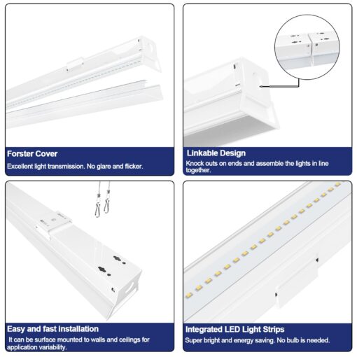 ANTLUX 8FT LED Shop Light Fixture, 110W Strip Light, 12200 LM, 5000K, 8 Foot Linear Lights, Linkable Lighting for Garage Warehouse Workshop, Fluorescent Tube Replacement, 4 Pack - Image 6