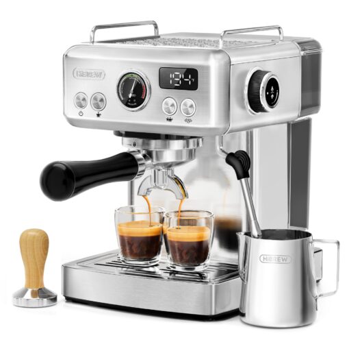 HIBREW H10A - Programmable Espresso Machine - 58mm Portafilter in Stainless Steel - Temperature & Cup Volume Adjustable at will - With Intelligent Display Screen & Pressure Gauge.
