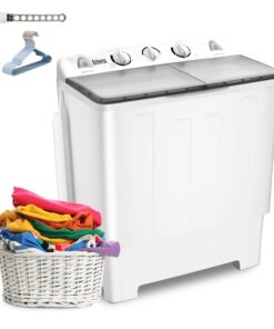 Erivess 32 lbs Compact Mini Twin Tub Washing Machine with Drying Rack&10 Hangers, 20 lbs Washer Mini Compact Laundry Machine and 12 lbs Spinner, Convenient and Efficient for Dorms, Apartment