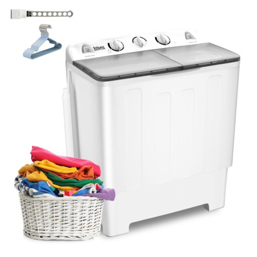 Erivess 32 lbs Compact Mini Twin Tub Washing Machine with Drying Rack&10 Hangers, 20 lbs Washer Mini Compact Laundry Machine and 12 lbs Spinner, Convenient and Efficient for Dorms, Apartment