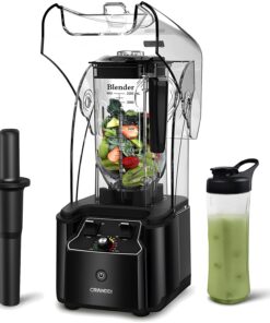 CRANDDI Quiet Commercial Blender with Soundproof Shield, 2200 Watt Professional Blenders for Kitchen with 80oz Jar and Self-Cleaning, High-Speed Blenders K90 Black