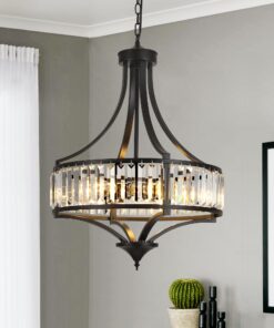 CNRATYE 20" Modern Farmhouse Crystal Chandeliers for Dining Room, 5-Light Black Antique Pendant Chandelier, Contemporary Hanging Light Fixture for Living Room Bedroom Foyer Kitchen Island Entryway