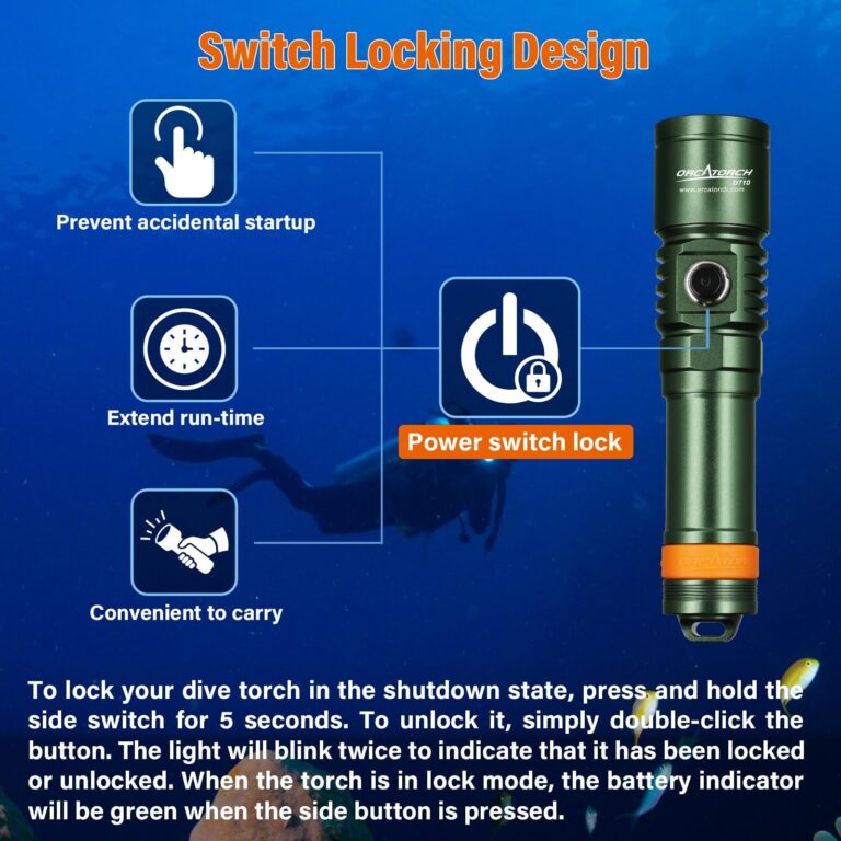 ORCATORCH D710 Scuba Diving Light, 3000 Lumens Super Bright Underwater Flashlight with 6 Degrees Narrow Beam, IP68 Waterproof Night Dive Torch 150 Meters Submersible Light (Green) - Image 4