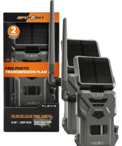SPYPOINT Flex-S Solar Cellular Hunting Trail Camera (2pk), Integrated Solar Panel, On-Demand Capable, LTE Connectivity, 100-foot Flash/Detection Range, Internal Battery