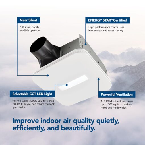 Broan-NuTone, 110 CFM AER110CCTK CleanCover Bath, 1.0 Sone, with Selectable CCT LED Light, ENERGY STARBath Fan, White - Image 6