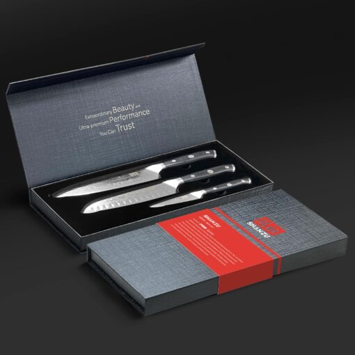 SHAN ZU Damascus Knife Set, Japanese Super Steel 3 PCS Damascus High Carbon Professional Ultra-Sharp Kitchen Chef Knife Set with G10 Handle Gift Box - Image 2
