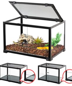 OiiBO Reptile Tank Terrarium 24" x 16" x 16", 2 in 1 Reptile Habitat Terrarium with Front Sliding Doors Screen Ventilation for Lizard Gecko Tortoise