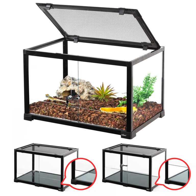 OiiBO Reptile Tank Terrarium 24" x 16" x 16", 2 in 1 Reptile Habitat Terrarium with Front Sliding Doors Screen Ventilation for Lizard Gecko Tortoise