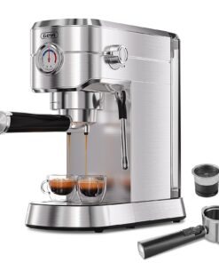 Gevi Espresso Machine 20 Bar with Portafilter for Nespresso Original Capsules and Coffee Powder, Professional Espresso Maker with Milk Frother for Cappuccino, Latte, Compact Espresso Coffee Machine
