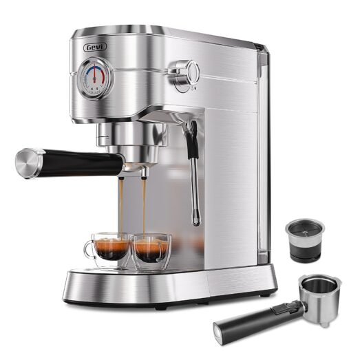 Gevi Espresso Machine 20 Bar with Portafilter for Nespresso Original Capsules and Coffee Powder, Professional Espresso Maker with Milk Frother for Cappuccino, Latte, Compact Espresso Coffee Machine
