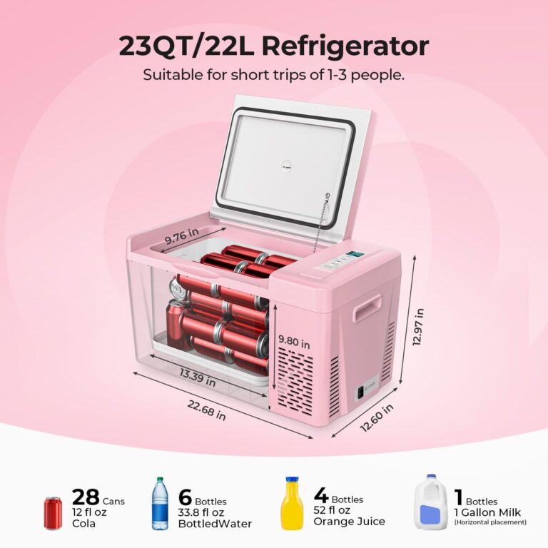BougeRV Pink 23Quart Portable Refrigerator, 12 Volt Fridge 22L, Portable Freezer Compressor Cooler 12/24V DC 110~240 Volt AC for Truck Van RV Camper -7℉~50℉ - Image 8