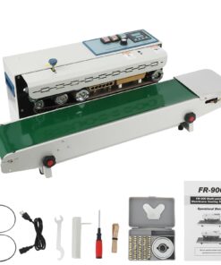 Takywep Continuous Band Sealer FR900K - Automatic 110V Horizontal Sealer with Digital Temperature Control for Commercial PP Aluminum Foil PVC Plastic Bags