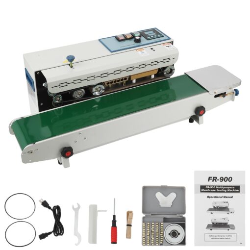 Takywep Continuous Band Sealer FR900K - Automatic 110V Horizontal Sealer with Digital Temperature Control for Commercial PP Aluminum Foil PVC Plastic Bags