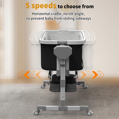 ErmeiRabbit Rocking Bassinet for Baby, Electric Baby Bassinet Automatic 5 Rocking Motion Bassinet Bedside Sleeper for Newborn, Auto Rolling Baby Cradle 6 Height Adjustable with 4 Lullabies - Image 5