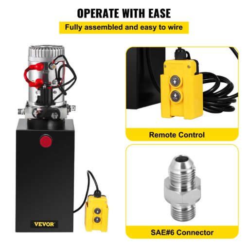 Mophorn Hydraulic Pump, 10 Quart Hydraulic Power Unit, Single Acting Hydraulic Pump, 12V DC Hydraulic Pump (Steel Reservoir, Single Acting, 3200 PSI) w/SAE#6 Connector for Dump Trailer Car Lifting - Image 6
