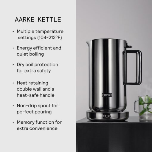 Aarke Kettle | Stainless Steel Hot Water Kettle | 360° Swivel Base | 1.2L / 5 Cups - Steel - Image 3
