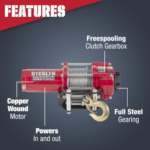Stealth Winches UTV ATV Winch 3500lb, 12v Electric Winch with 2 Wireless remotes and Steel Rope, Perfect for Off-Road Towing Trailer Winch Truck Portable Winch, with Roller Fairlead & Mounting Plate - Image 9