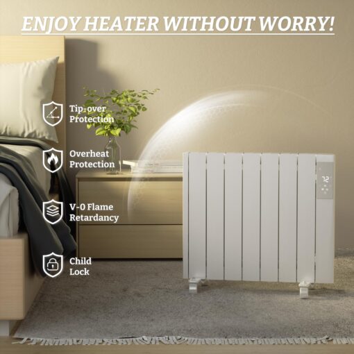 BREEZEHEAT 1500w Convection Panel Heater-Portable Electric Heaters, Plug-in Wall Heaters for Indoor Use, Fanless Ultra Quiet, Wall Mount Space Heater w/Remote Control, LED Display, Timer (White) - Image 3
