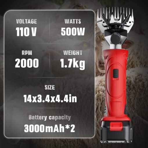 Dragro Cordless Electric Professional Sheep Shears, Sheep Clippers with 2 PCS Rechargeable Lithium Battery, 6 Speeds Heavy Duty Animal Grooming Clippers for Sheep Alpacas Goats Horse - Image 4