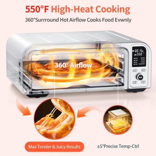 Beelicous Pro 19QT Digital 8-in-1 Air Fryer Toaster Oven, 550°F Flavor-Lock Tech, Flip Up & Away Capability, 40+ Recipes, Airfryer Countertop Oven Combo, 4 Accessories, Fit 13" Pizza, Stainless Steel - Image 4