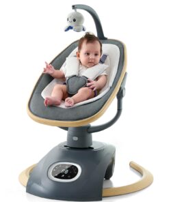 VaVaSoo Electric Baby Swing Newborn for Infants with 5 Speeds, Multi Motion 3D Baby Rocker for Girl Boy Swingset Indoor with 13 Melodies & Wireless Music, Remote Control, Dark Gray