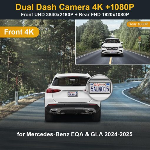 Fitcamx 4K Dual Dash Cam Suitable for Suitable for Mercedes-Benz GLA 2024-2025 GLA 250 & EQA (HD2-6669), OEM Style, Front 2160P+Rear 1080P Video, WiFi&APP, Loop Recording, G-Sensor, Easy to Set, 128GB - Image 6