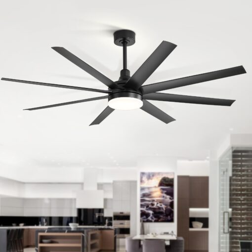 65 Inch Ceiling Fan with Light and Remote, 8-Blade, Reversible DC Motor, 6-Speed, Timer, Industrial Ceiling Fans with Led Light Chandelier for Bedroom Office (Black) - Image 9