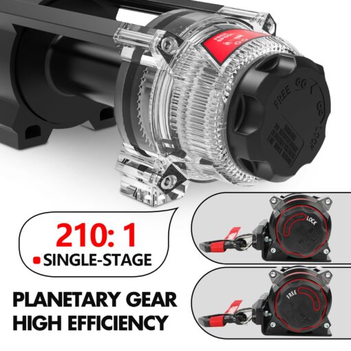 X-BULL New 6000LBS IP68 Waterproof Electric Winch Boat Trailer Winch with 2 in 1 Wireless Remote Synthetic Rope 1/4 in x49.8ft Hook Automatic Braking Powersports Off Road - Image 5