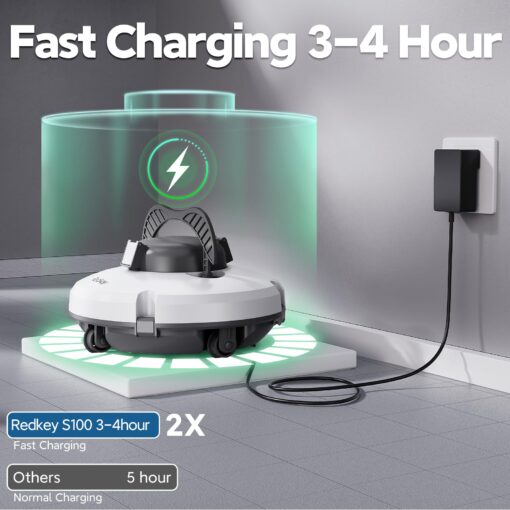 Redkey S100 Cordless Robot Pool Cleaner, Last 130Min, 18° Slope Angle, Automatic Pool Vacuum for Above Ground/Inground Pools, Self-Parking Pool Cleaner with Filter Basket, Pool Robot Up to 1100 sq.ft - Image 3