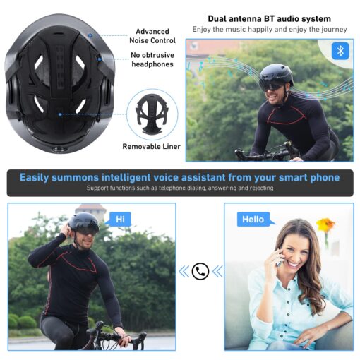 KRACESS KRS-S1 Bike Helmets for Men Smart Helmets for Adults with 1080P 60 fps Sports Camera Dual Antenna Bluetooth Womens Bike Helmet (L-22-24.4in, Matte Black) - Image 6