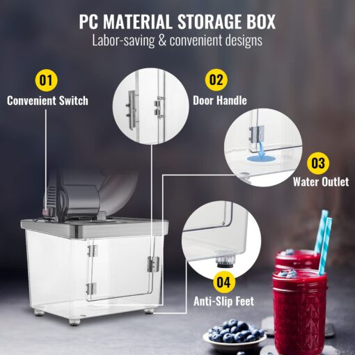 VEVOR 110V Commercial Ice Crusher 661LBS/H, ETL Approved 300W Electric Snow Cone Machine with Dual Blades, Stainless Steel Shaved Ice Machine with Safety On/Off Switch for Family, Restaurants, Bars - Image 6