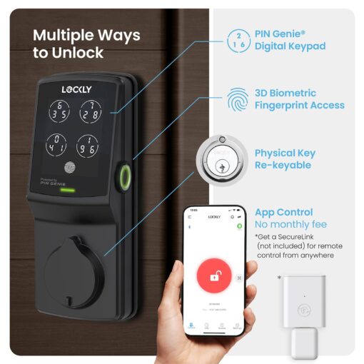 Lockly Secure Pro Bluetooth Smart Door Lock, Keyless Entry with PIN Genie® Digital Keypad, 3D Biometric Fingerprint Sensor Front Door Lock Deadbolt, Voice Control & Auto Lock - Deadbolt Edition - Image 9