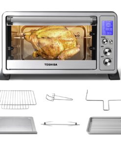 TOSHIBA AC25CEW-SS Large 6-Slice Convection Toaster Oven Countertop, 10-In-One with Toast, Pizza and Rotisserie, 1500W, Stainless Steel, Includes 6 Accessories