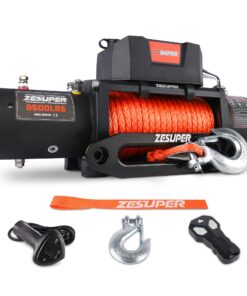 ZESUPER 9500 lbs Electric Winch Kit Waterproof IP67 Electric Winch with Hawse Fairlead, with Both Wireless Handheld Remote and Corded Control Recovery (9500-Rope)