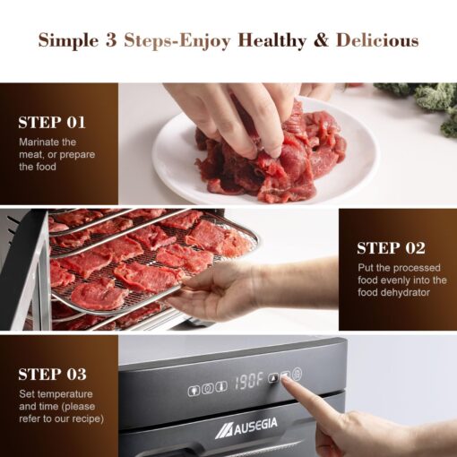 Ausegia Food Dehydrator With 8.8" Drying Space, Bigger Than 9 Trays Dehydrators,800W Power Saves More Time Than 600W, 190°F Dehydrated Dryer for Jerky, Dog Treats, Herbs, Meat, Fruit, Vegatables - Image 8