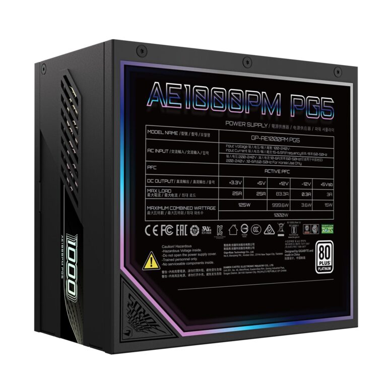 GIGABYTE GP-AE1000PM PG5 - PCIe5.1 Ready - ATX3.1-1000W 80 Plus Platinum Certified - Fully Modular Power Supply - Image 6