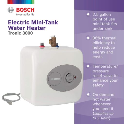 Bosch Electric Mini-Tank Water Heater Tronic 3000 T 2.5-Gallon (ES2.5) - Eliminate Time for Hot Water - Shelf, Wall or Floor Mounted & Wavin BV1B/UB HepvO Sanitary Waste Valve - 1-1/2" - Image 6