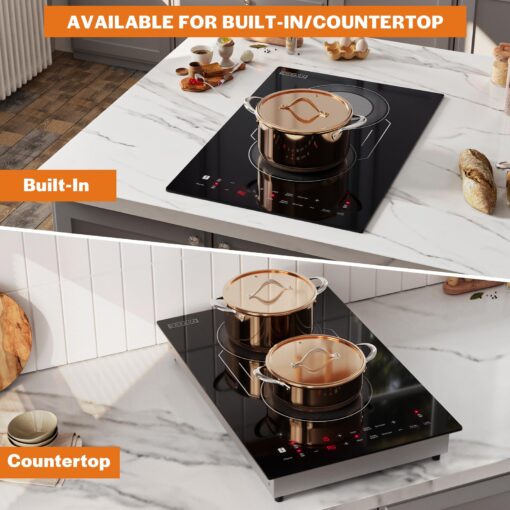 Empava Double/Dual Induction Cooktop 2 Burner, Shatter-proof Flat Glass Top, Bridge-SYNC, 3 Preset Modes, Bulit-in/Countertop, 110~120 Volt Plug in Electric Stove for Kitchen, RV, Outdoor Camping - Image 6