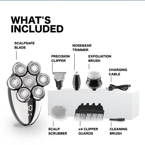Head Shavers for Bald Men, Electric Razor, IPX8 Waterproof Dry/Wet Bald Head Shaver with 10000 RPM High-Speed Motor, Rechargeable Head Razor with LED Display, USB-C Cable, Perfect for Home & Travel - Image 2