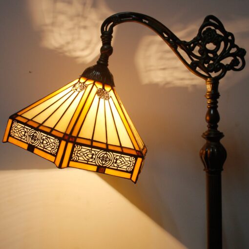 WERFACTORY Tiffany Floor Lamp Mission Hexagon Stained Glass Arched Lamp 12X18X64 Inches Gooseneck Adjustable Corner Standing Reading Light Decor Bedroom Living Room S011 Series - Image 2