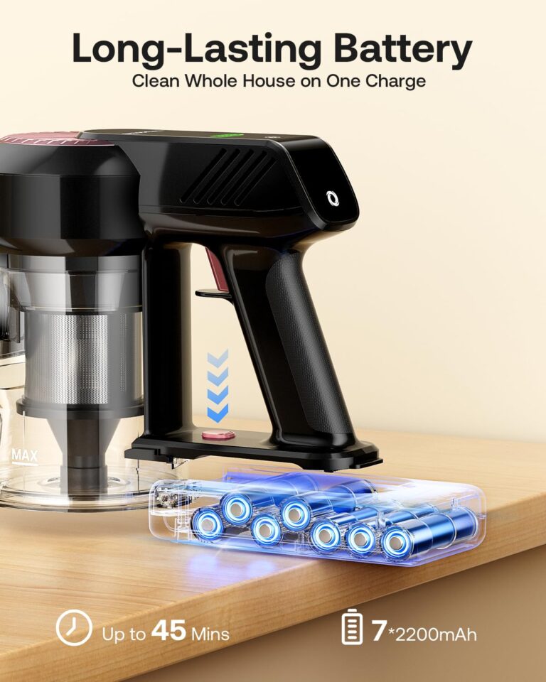 Cordless Vacuum Cleaner, 40Kpa 45Mins Vacuum Cleaners for Home, 8-in-1 Lightweight Stick Vacuum with Powerful Suction, Anti-tangle Wireless Vacuum for Carpet, Tile, Pet Hair, Hardwood Floors, Black - Image 3