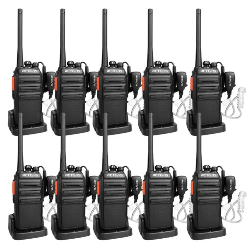 Retevis H-777S Walkie Talkies for Adults, 2 Way Radios with Earpiece and Mic, FRS, Handheld, USB Charging Base, Rugged Two Way Radios Long Range Rechargeable for School Security Church (10 Pack)