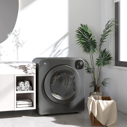 HOMCOM Portable Clothes Dryer, 120V 1300W Compact Laundry Dryer with Intelligent Drying, 3.2 cu.ft Stainless Steel Drum, Front Load Electric Dryer for Apartments, Dorms, RVs, Gray - Image 9