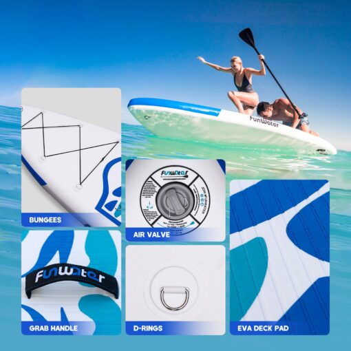 FunWater Inflatable 10'6×33"×6" Ultra-Light (17.6lbs) SUP for All Skill Levels Everything Included with Stand Up Paddle Board, Adj Floating Paddles, Pump, ISUP Travel Backpack, Leash,Waterproof Bag - Image 7