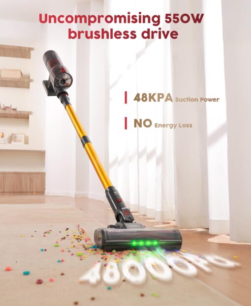 Cordless Vacuum Cleaner, 48Kpa 550W 65Mins Vacuum Cleaners for Home, Vacuum Cleaner with Wall Mount Charging, Anti-Tangle Stick Vacuum Self-Standing, Vacuum Cordless Rechargeable for Pet Hair/Carpet - Image 7