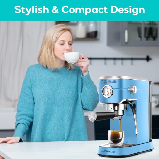 CASABREWS Espresso Machine 20 Bar, Stainless Steel Espresso Maker with Milk Frother Steam Wand, Professional Coffee Machine with 34oz Removable Water Tank, Baby Blue - Image 2