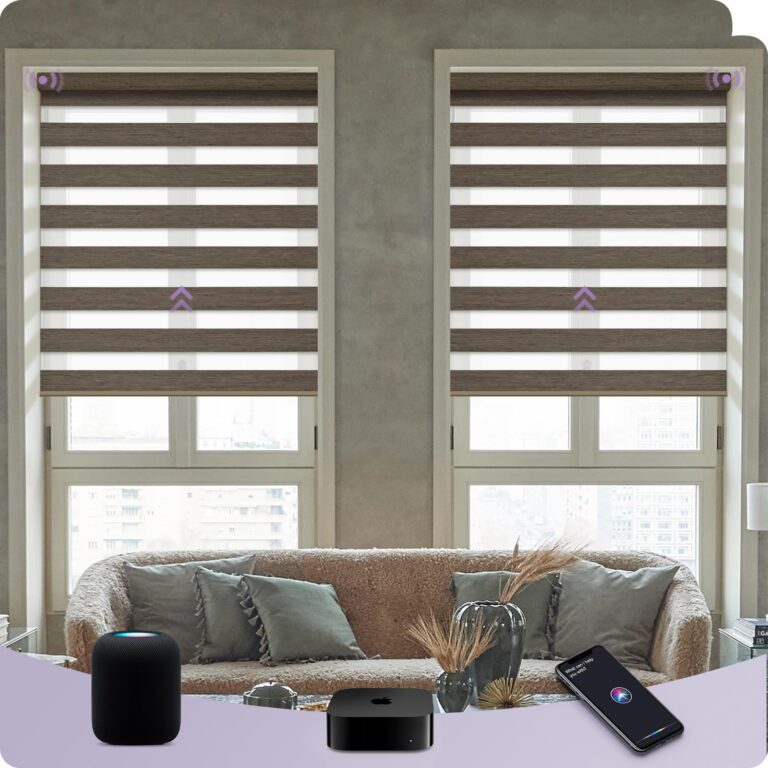 Graywind HomeKit Smart Zebra Blinds Eve Powered Siri Voice Home App Rechargeable Motorized Dual Layer Blinds Privacy Light Control, Custom Size (Wool-Like Black Gold)