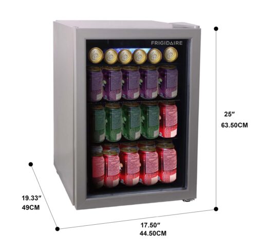 Frigidaire EFMIS9O00, Beverage Fridge Refrigerator with Glass Door, Compact Mini Fridge with Digital Temperature Control Fits 88 Cans or 25 Bottles, 74L Capacity - 19.29" D x 25" W x 17.51" H, Silver - Image 2